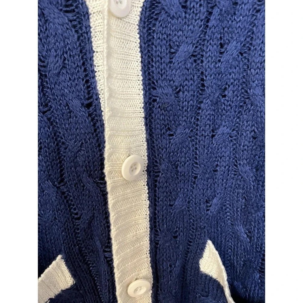 Lu La Roe Women's Cardigan Med Blue And White Oversized Knit‎